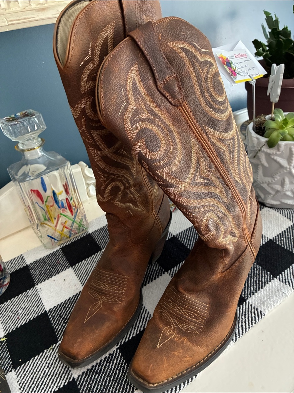 Durango Crush Brown Embroidered Leather Cowboy Boots Size 8.5 Women’s.